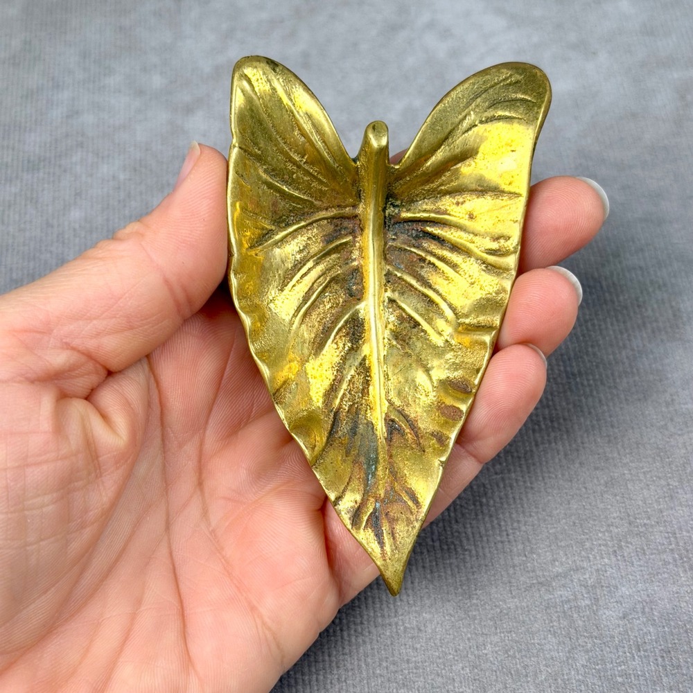 MCM Virginia Metalcrafters Calla Lily Leaf Brass Trinket Dish Ashtray 1958